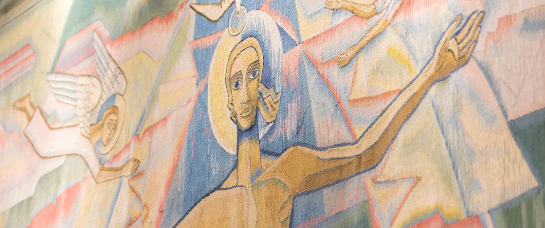 Himmelfahrt, buntes Gemälde mit Jesus