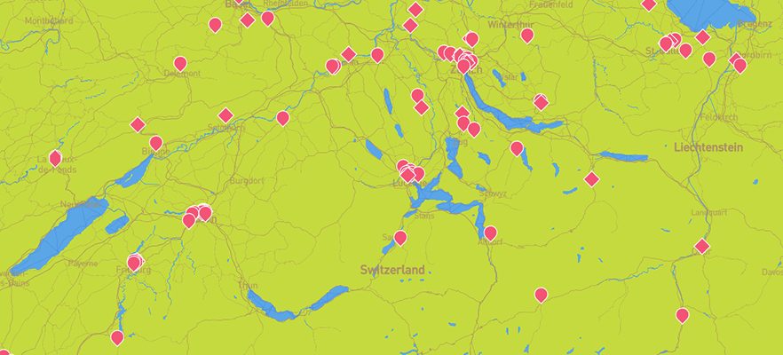 Schweizerkarte mit diversen Veranstaltungsortschaften